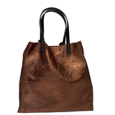 Stella - Leather  Metallic Handbag with Pouch - Copper